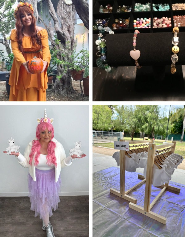 Collage of photos from an Arts and Crafts party.